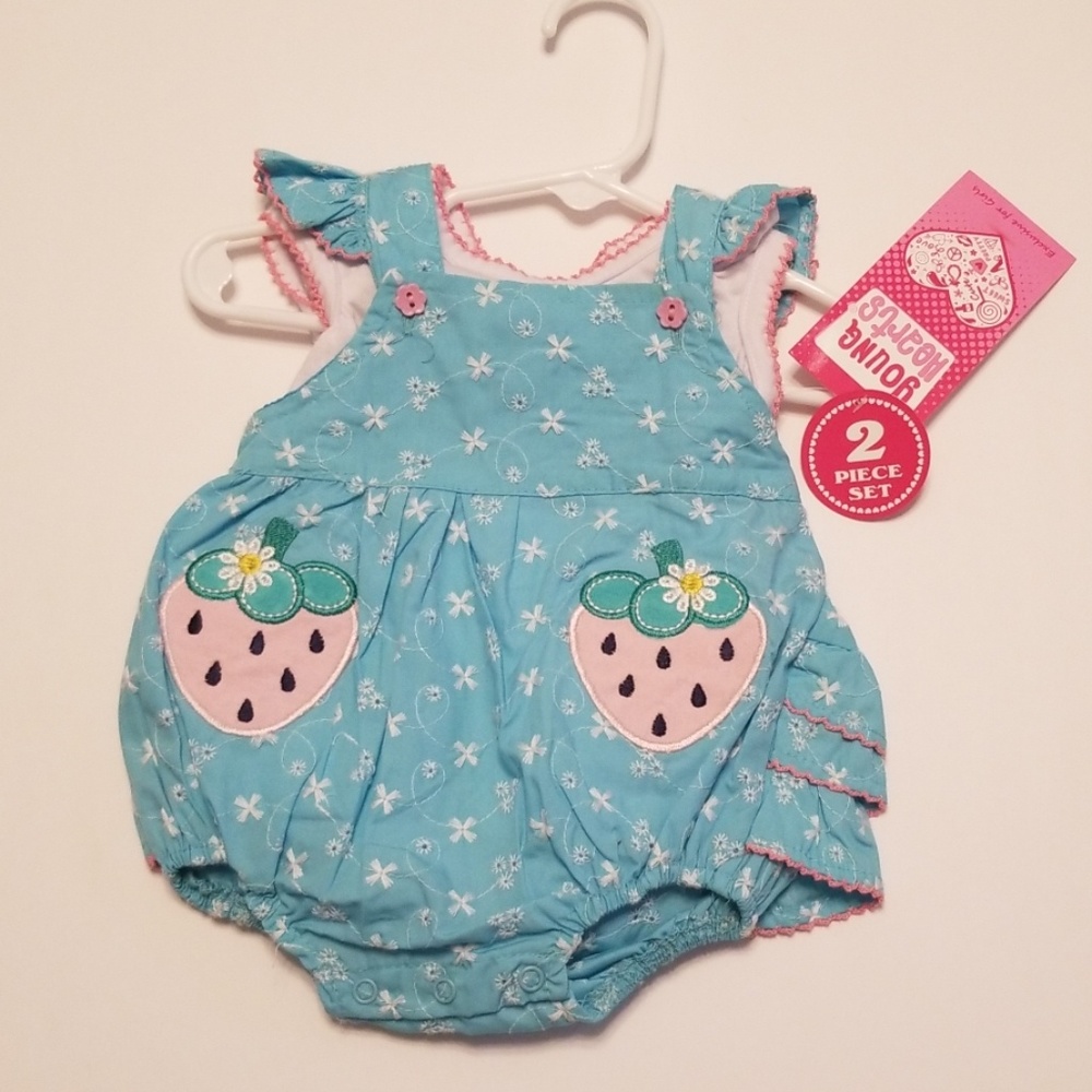 Young Hearts 2 pc light blue and pink overalls